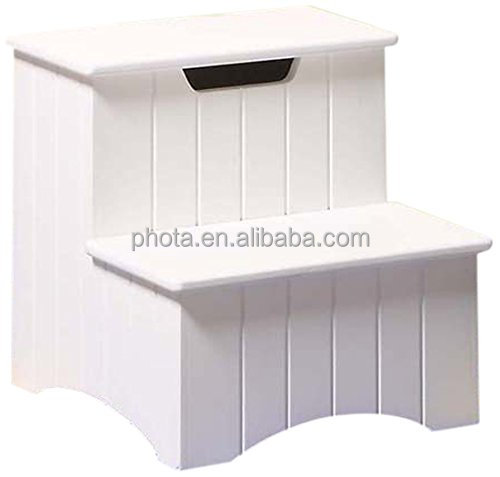 Factory Direct Selling Large White Black Finish Wood Bedroom Step Stool With Storage 2 Step Stool