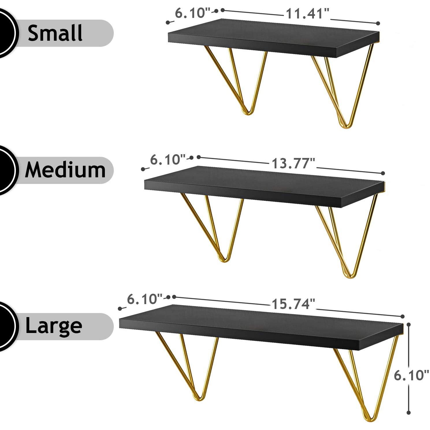 PHOTA- Metal Brackets Floating Shelf Hanging Wall Mounted Shelf Golden Elegant Wall Decoration Wood Living Room Furniture Modern