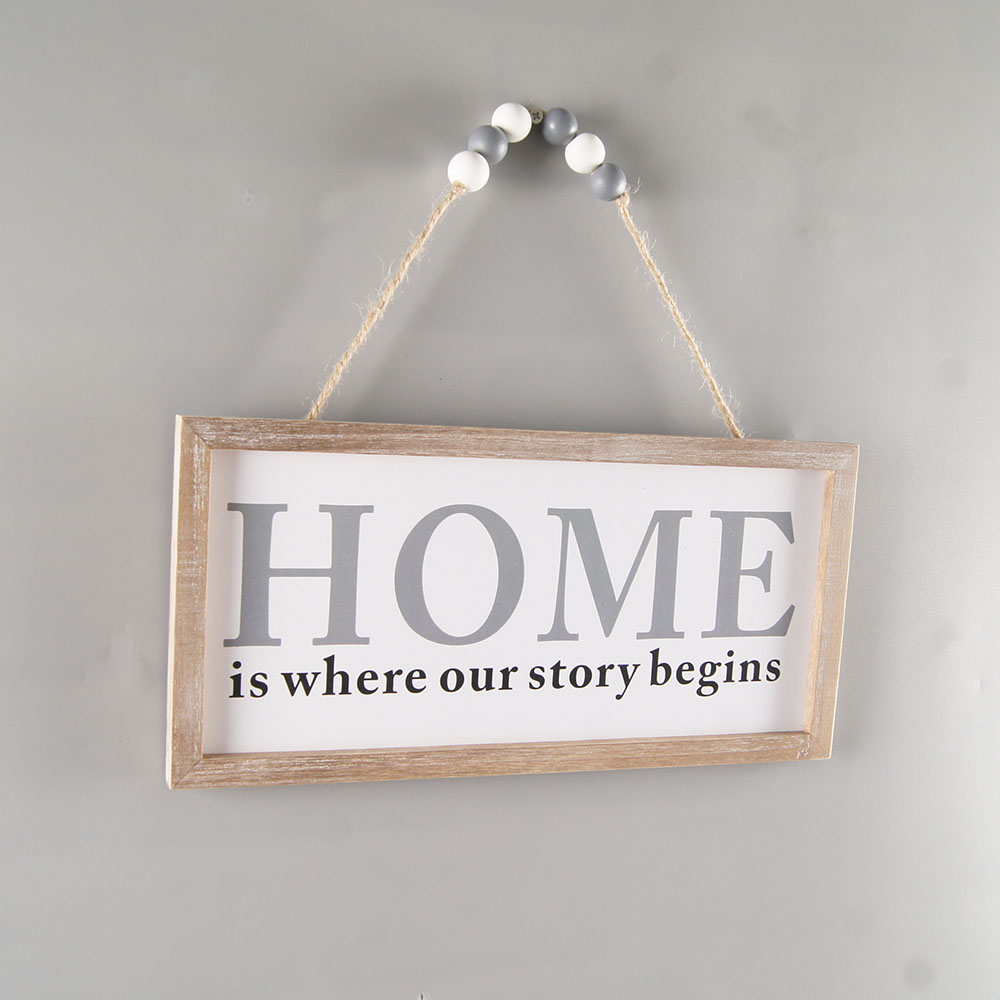 Wood Wall Hanging Plaque Sign with Natural Wood Bead String Hanger