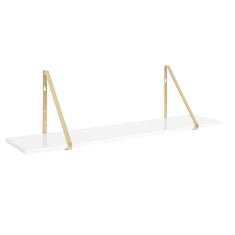 Glam Wall Storage and Home Decor Phota-modern Floating Wall Shelf, 38", White and Gold, Contemporary Living Room Furniture