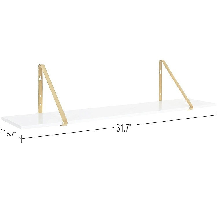 Glam Wall Storage and Home Decor Phota-modern Floating Wall Shelf, 38", White and Gold, Contemporary Living Room Furniture