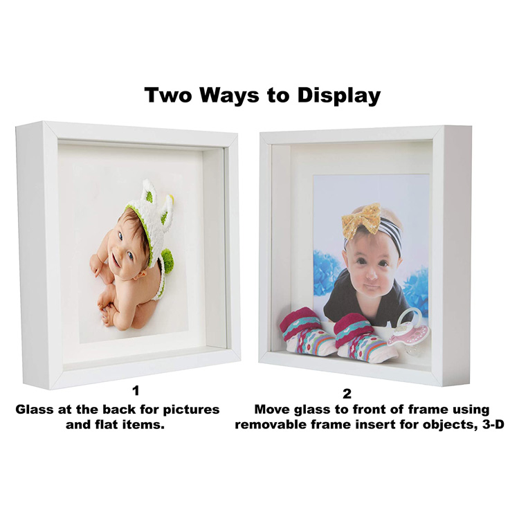 PHOTA OEM White Shadow Box 3D Square Picture Frame with Mat for Display