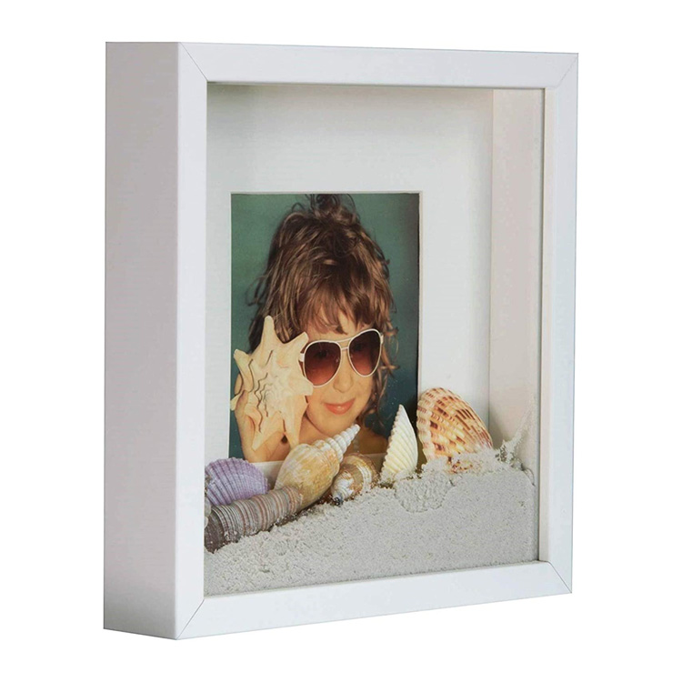 PHOTA OEM White Shadow Box 3D Square Picture Frame with Mat for Display