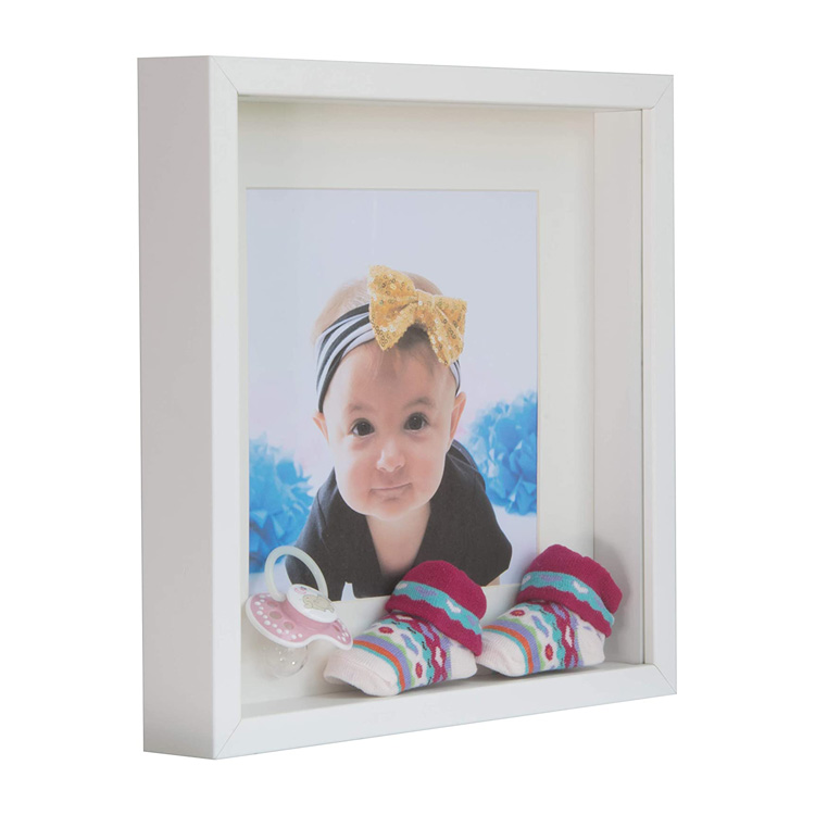 PHOTA OEM White Shadow Box 3D Square Picture Frame with Mat for Display