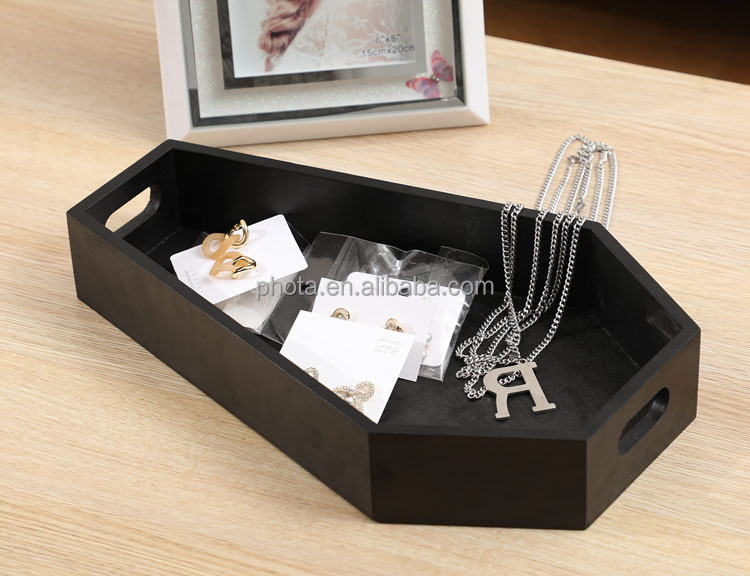 Wooden Coffin Shaped Craft Serving Tray Box for Bathroom Kitchen Organizer Party Platter