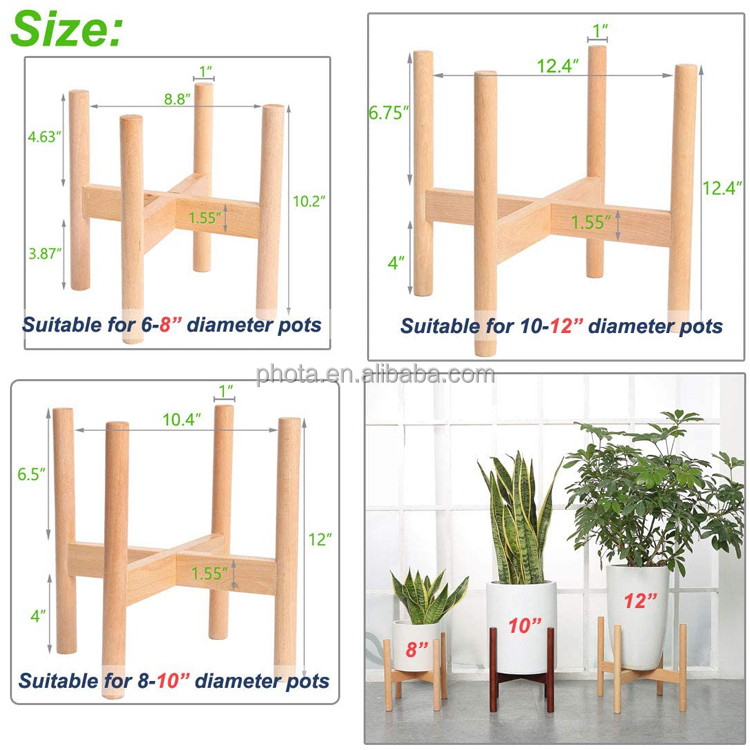 Wood Stand 3 Pack Indoor Plant Stands - Wooden Flower Pot Holders (Small, Medium & Large)