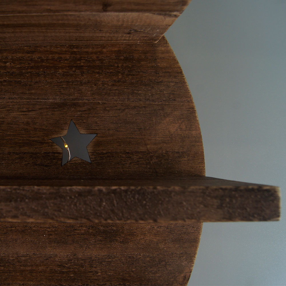 Rustic Moon Shelf with LED Lights and Stars Wooden Wall