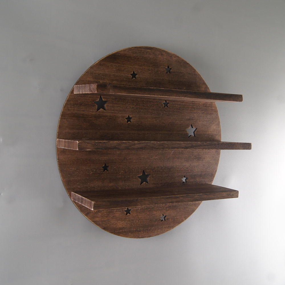 Rustic Moon Shelf with LED Lights and Stars Wooden Wall