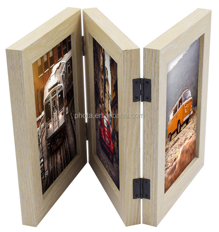 Phota 5x7 Hinged Frame with Front Glass 3 Vertical Openings, Desk/Table Top Display