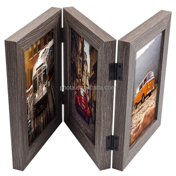 Phota 5x7 Hinged Frame with Front Glass 3 Vertical Openings, Desk/Table Top Display