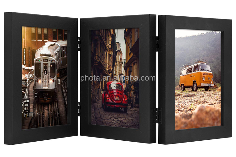 Phota 5x7 Hinged Frame with Front Glass 3 Vertical Openings, Desk/Table Top Display