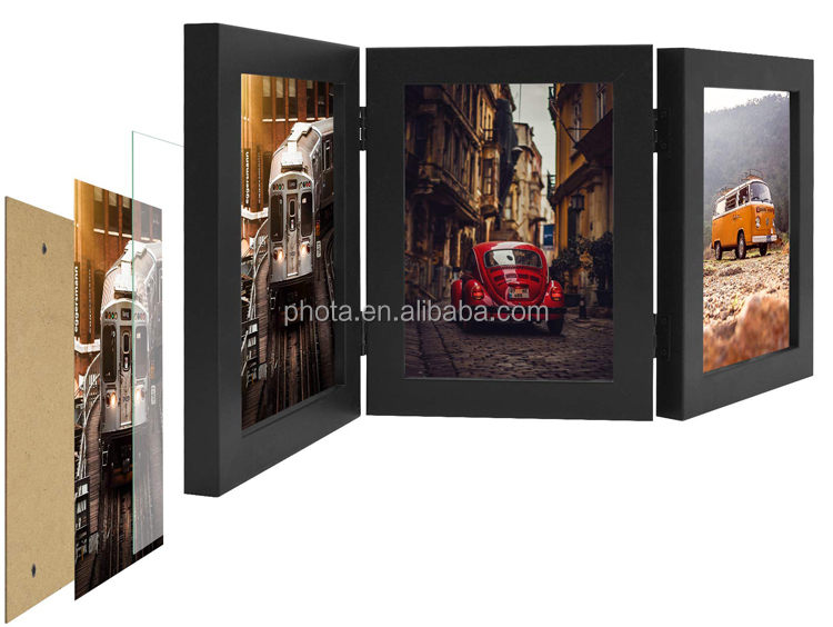 Phota 5x7 Hinged Frame with Front Glass 3 Vertical Openings, Desk/Table Top Display