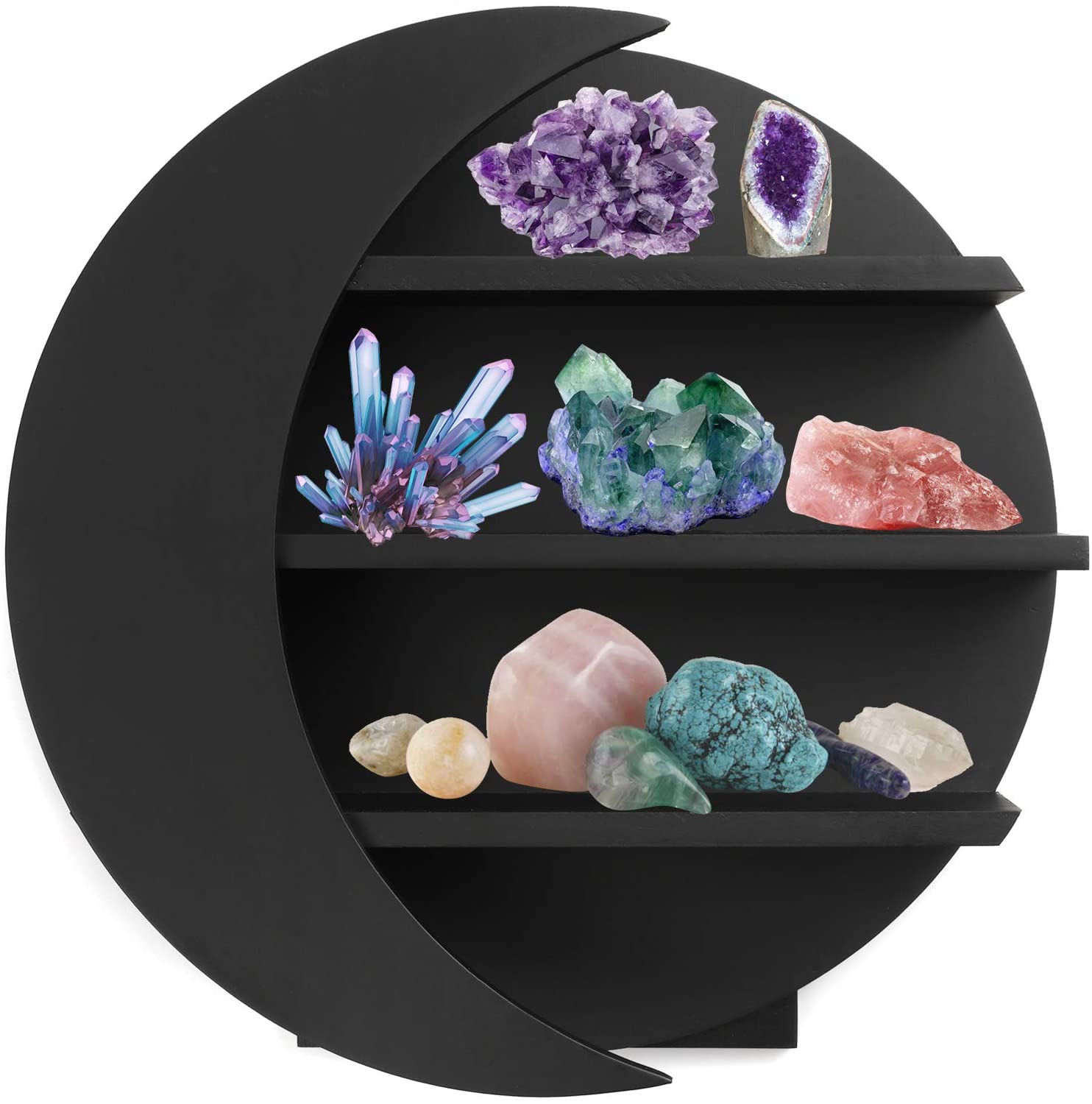 Wooden Moon Shelf - Wood Crystal Shelf for Wall or Table Top