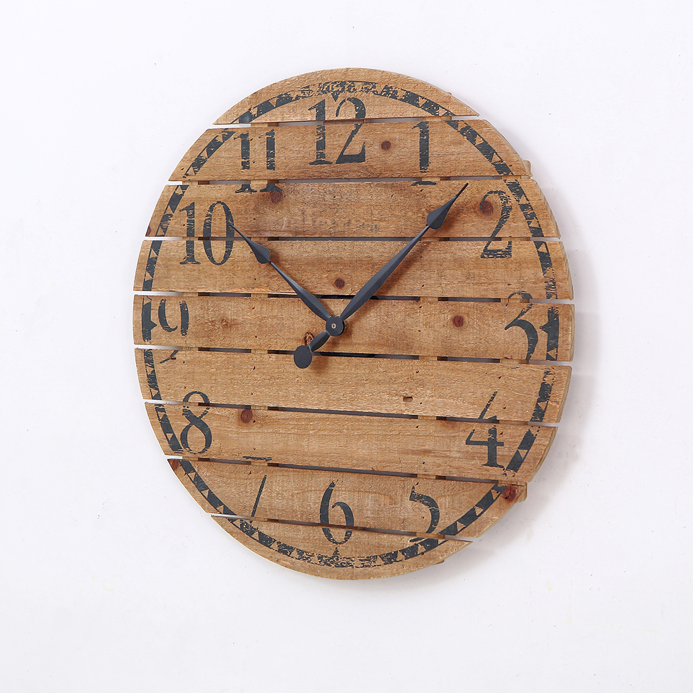 PHOTA Rustic 18" Wood Wall Clock Brown Round Clock Wall CLOCKS Quartz Living Room Bamboo & Wooden Antique Style Customized Size