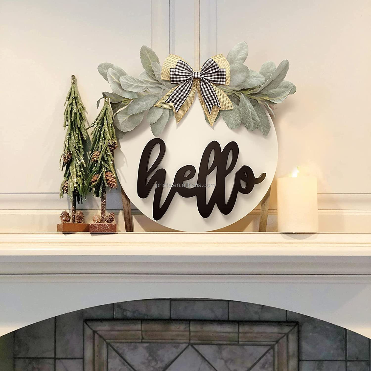 Welcome Home Sweet Home Sign for Front Porch Door Decor Farmhouse Wreath Sign