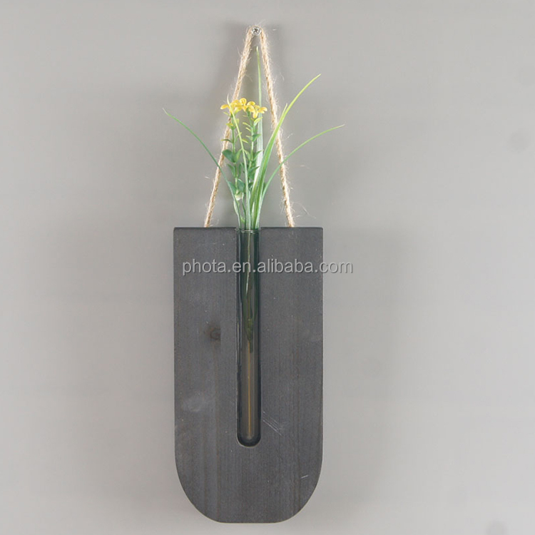 Hanging Glass Planter Water Wood Art Hydroponic Vase Transparent Test Tube Flower Hanging Bottle Home Decoration