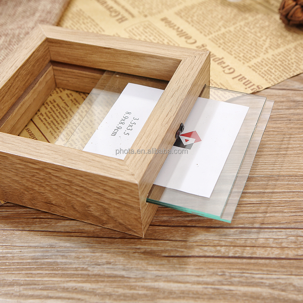 Factory price wholesale transparent double sided glass picture wooden frame and acrylic floating photo frame
