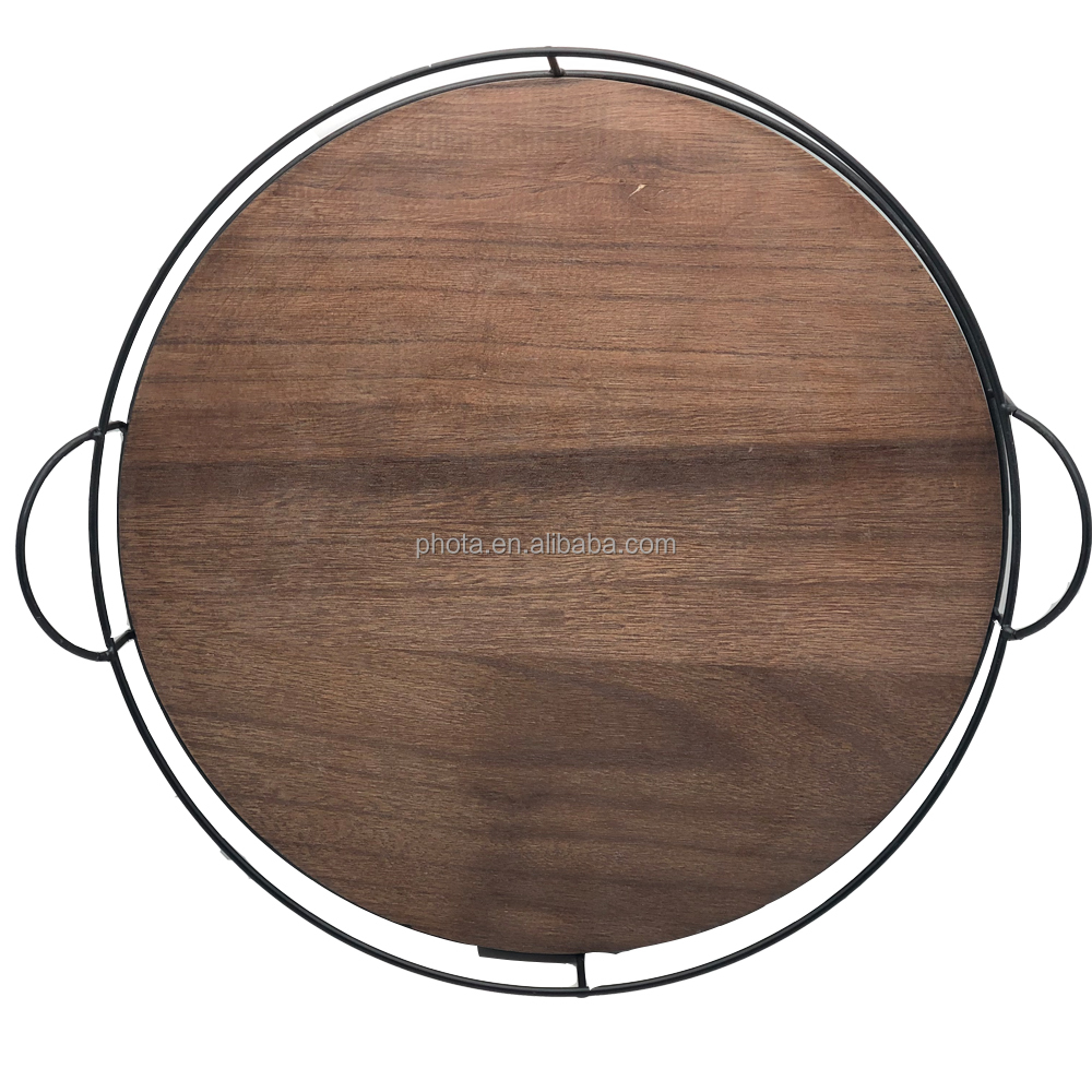 Wholesale  Serving Tray Iron Frame  Tray  wood fruit trays for living room, kitchen