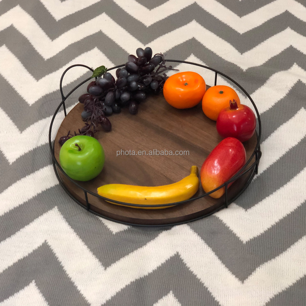 Wholesale  Serving Tray Iron Frame  Tray  wood fruit trays for living room, kitchen