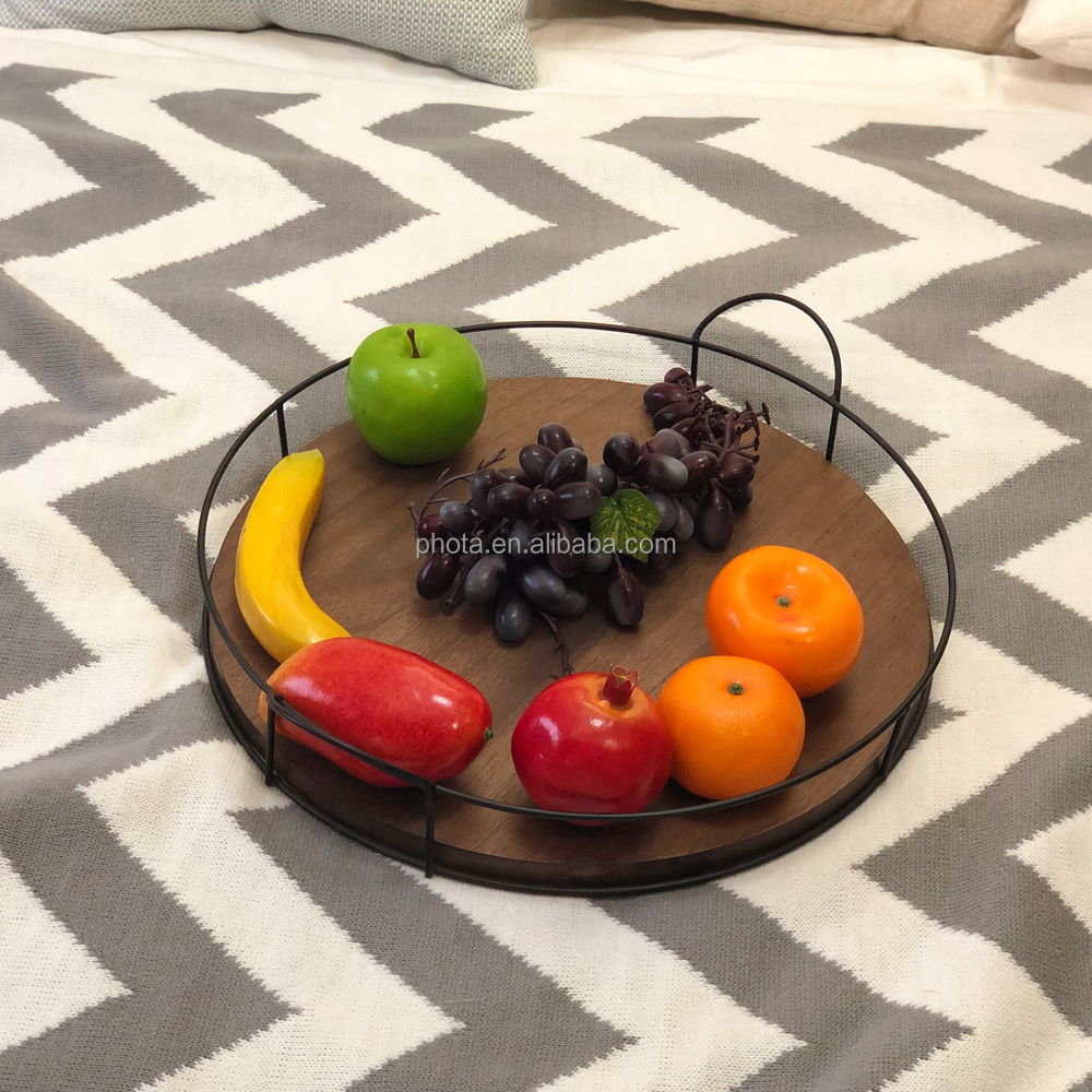Wholesale  Serving Tray Iron Frame  Tray  wood fruit trays for living room, kitchen