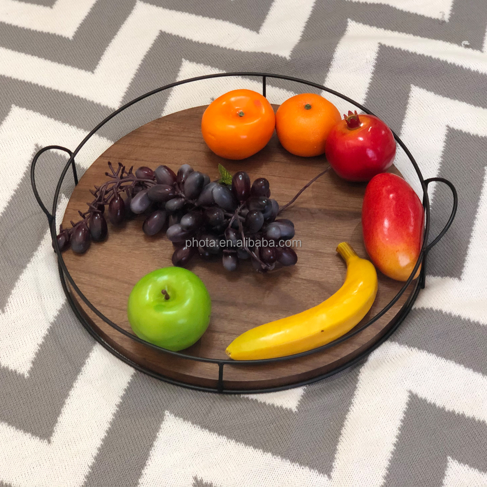 Wholesale  Serving Tray Iron Frame  Tray  wood fruit trays for living room, kitchen