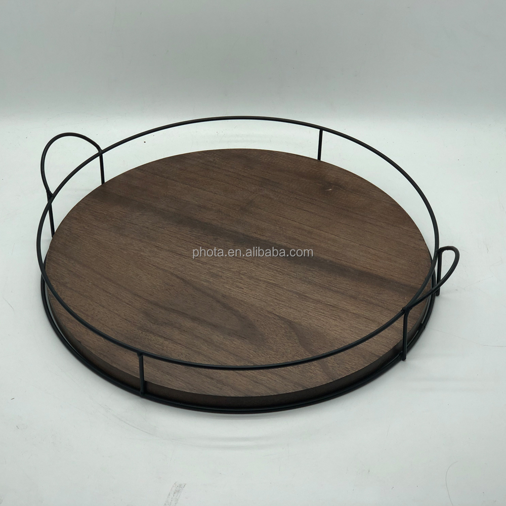 Wholesale  Serving Tray Iron Frame  Tray  wood fruit trays for living room, kitchen