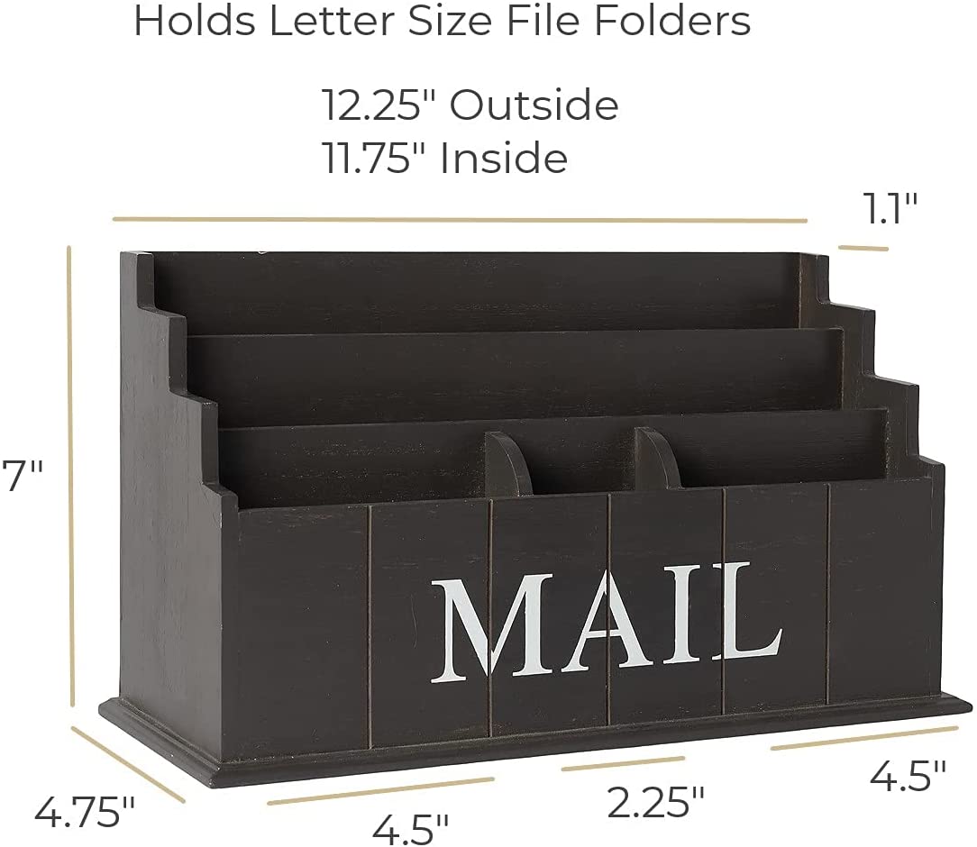 Wooden Mail Organizer - 3 Tier Espresso Brown Desk Organizer