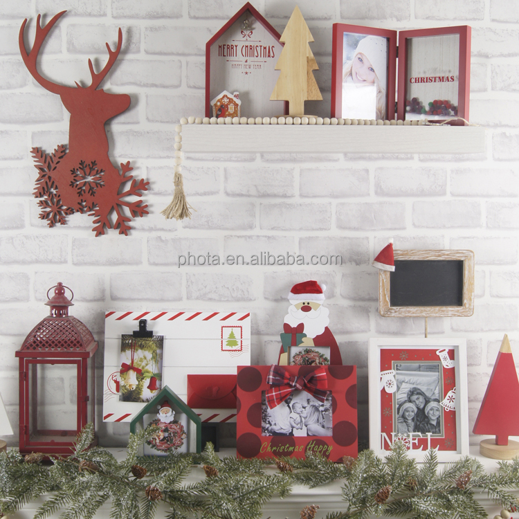 Christmas Picture Frame Ornaments Wood Photo Frame for Christmas Trees Family Holiday Hanging Decor