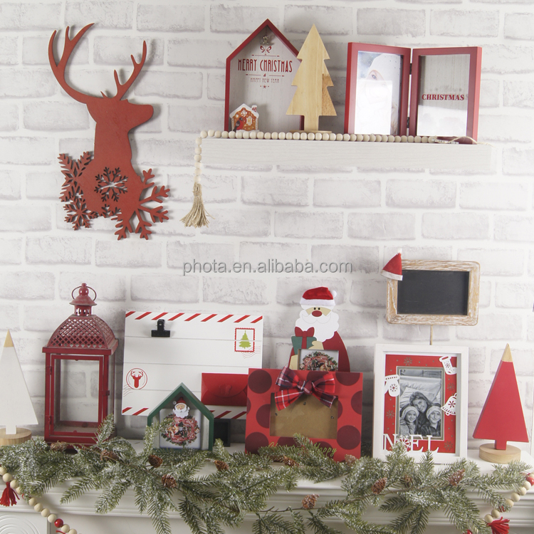 Christmas Picture Frame Ornaments Wood Photo Frame for Christmas Trees Family Holiday Hanging Decor