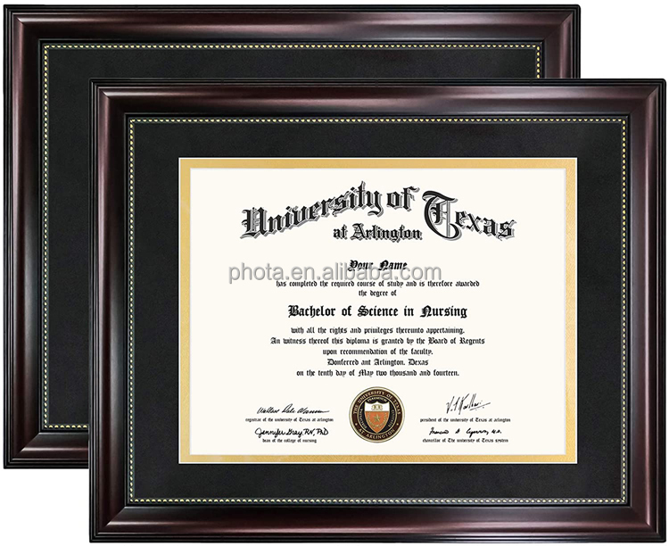 8.5x11 Diploma Frame with Black Over Gold Mat or Display 11x14 Document Without Mat