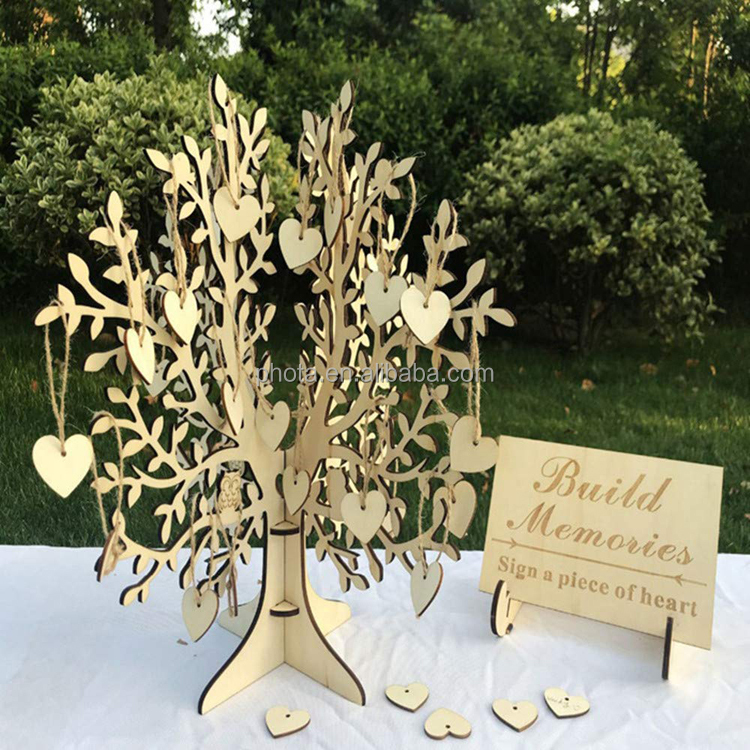 Unique Wedding Guest Book Wooden Hearts Drop Top Rustic Visitors Book