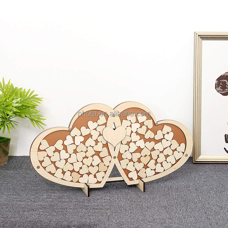 Unique Wedding Guest Book Wooden Hearts Drop Top Rustic Visitors Book