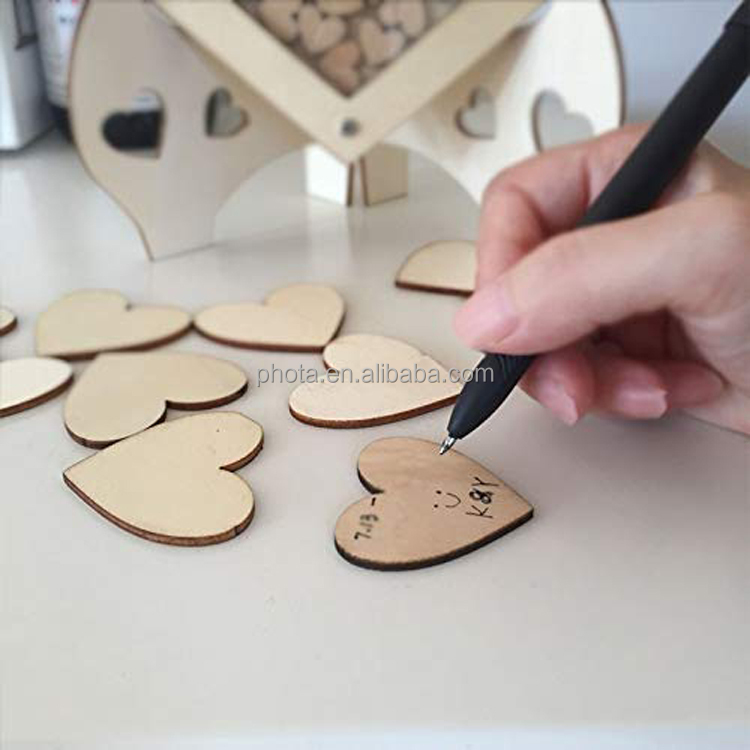 Unique Wedding Guest Book Wooden Hearts Drop Top Rustic Visitors Book