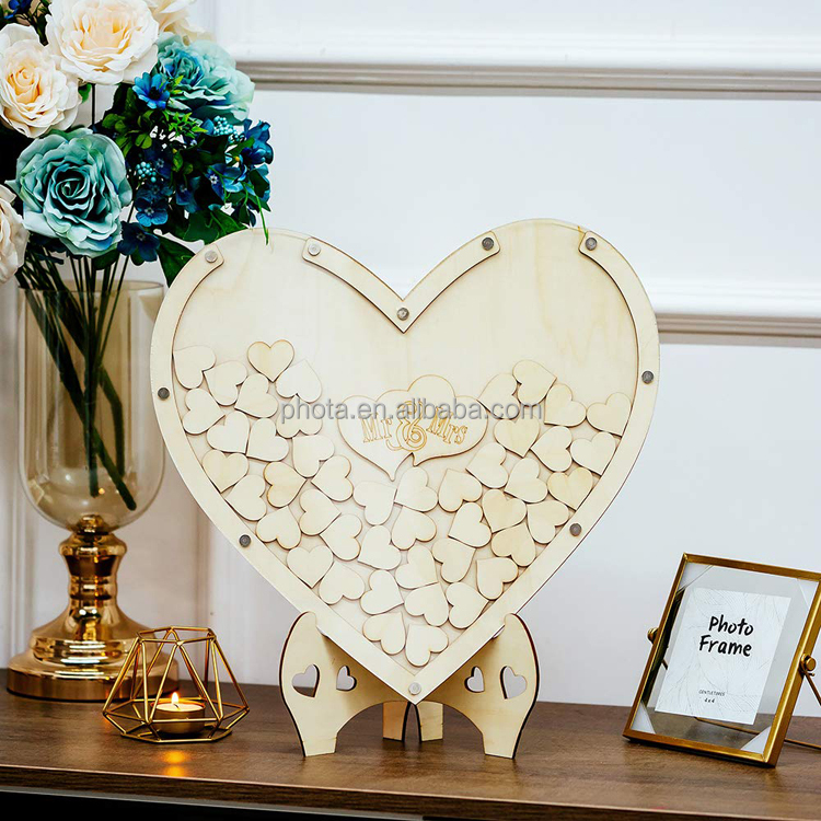 Unique Wedding Guest Book Wooden Hearts Drop Top Rustic Visitors Book
