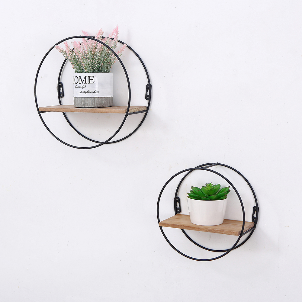 Phota Solid wood and iron black round wall hanging