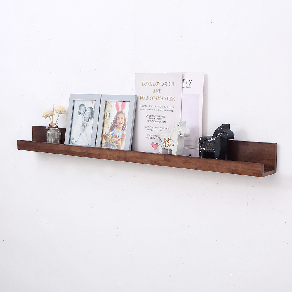 24 inches Walnut Wooden Wall Shelf with Ledge for Display Book and Frame