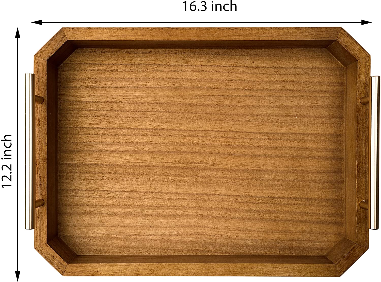 Wooden Ottoman Serving Tray - Paulownia Wood Platter Board with Gold Metal Handles