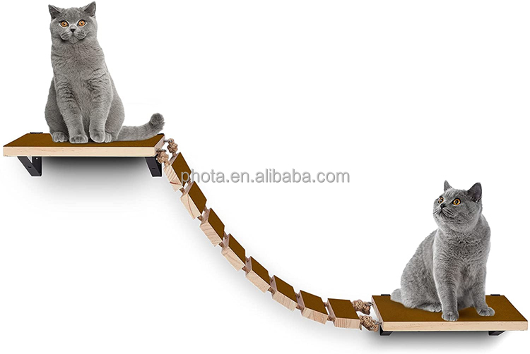 Phota Handcrafted Wooden Cat Wall Steps Wall Mount Cat Perch Cat Climber Tree Shelf
