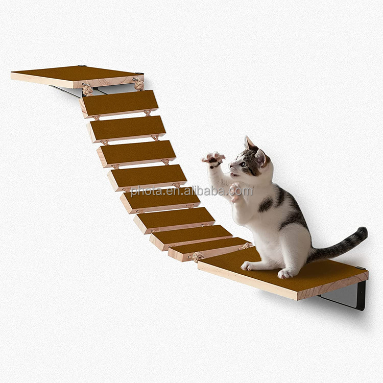 Phota Handcrafted Wooden Cat Wall Steps Wall Mount Cat Perch Cat Climber Tree Shelf
