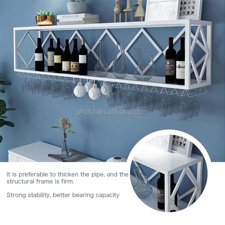 Wine Rack Bar Unit Floating Shelves Wall-Mounted Inverted Wine Glass Rack