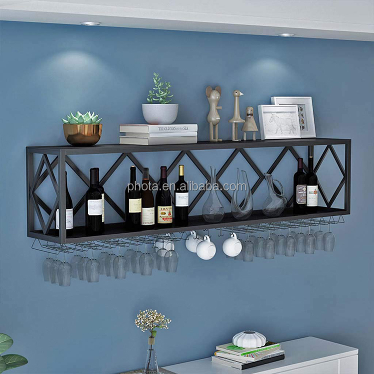 Wine Rack Bar Unit Floating Shelves Wall-Mounted Inverted Wine Glass Rack