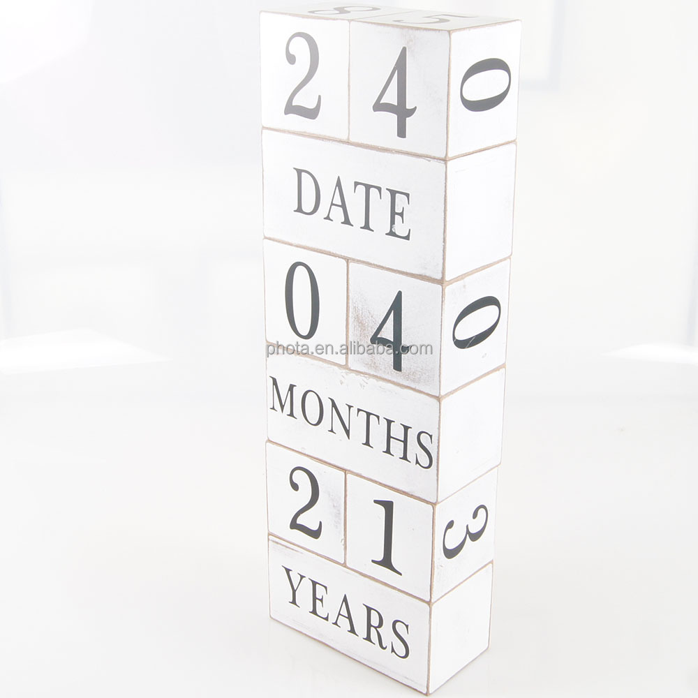 Wooden Cube Block Perpetual Month Date & Day Tile Calendar Desktop Accessories