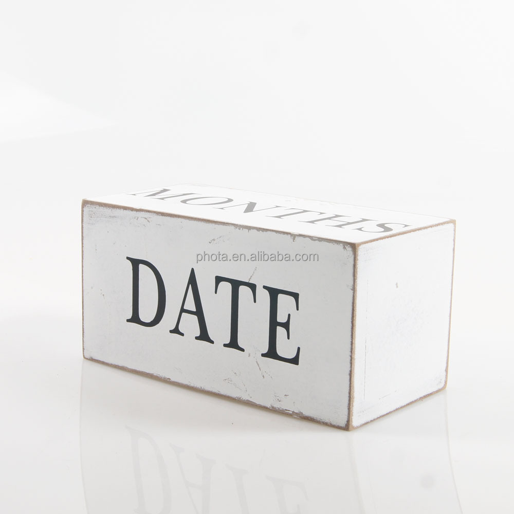 Wooden Cube Block Perpetual Month Date & Day Tile Calendar Desktop Accessories
