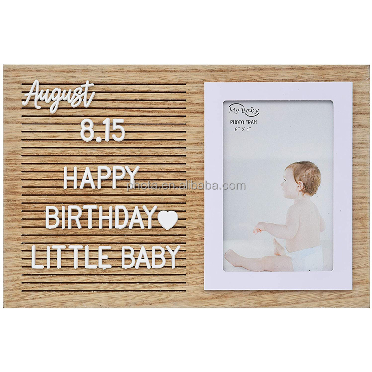 Wood Letter Board Picture Frame with  Letters,Numbers & Symbols 11.8 x 7.9 inch Changeable Message Board Photo Frame for Family