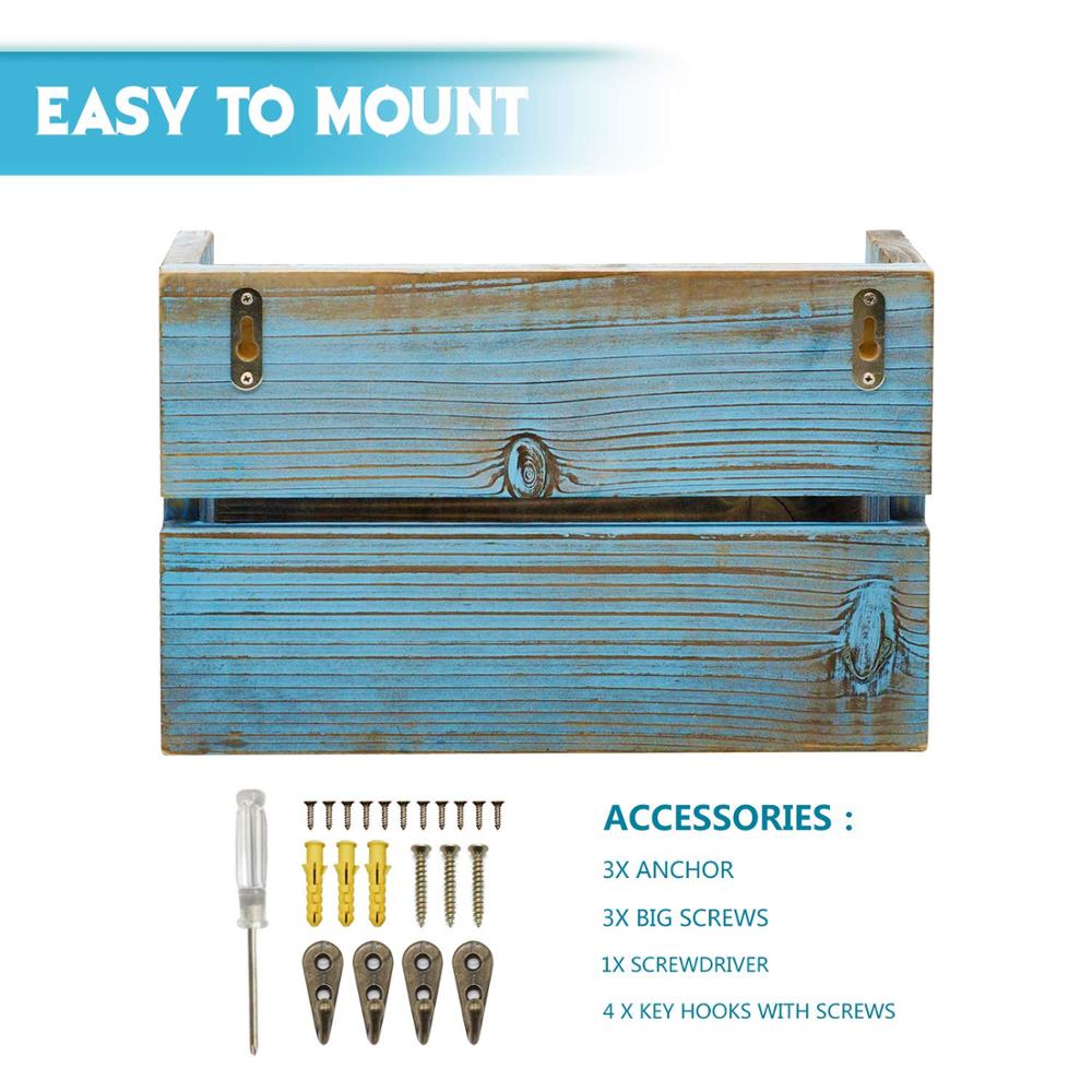 Shelf 27x7x17 Inch Wall Mount Mail Holder with 4 Key Hooks Rustic Wooden Solid Wood Living Room Furniture Accepatble Customized