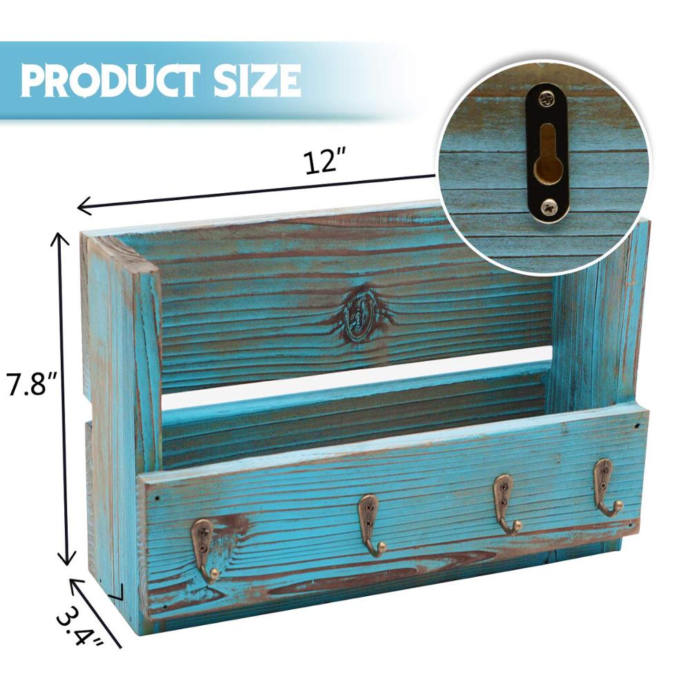 Shelf 27x7x17 Inch Wall Mount Mail Holder with 4 Key Hooks Rustic Wooden Solid Wood Living Room Furniture Accepatble Customized