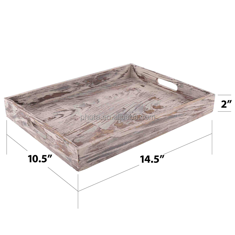 Set of 3 Rustic Wood Serving Tray for Coffee Table