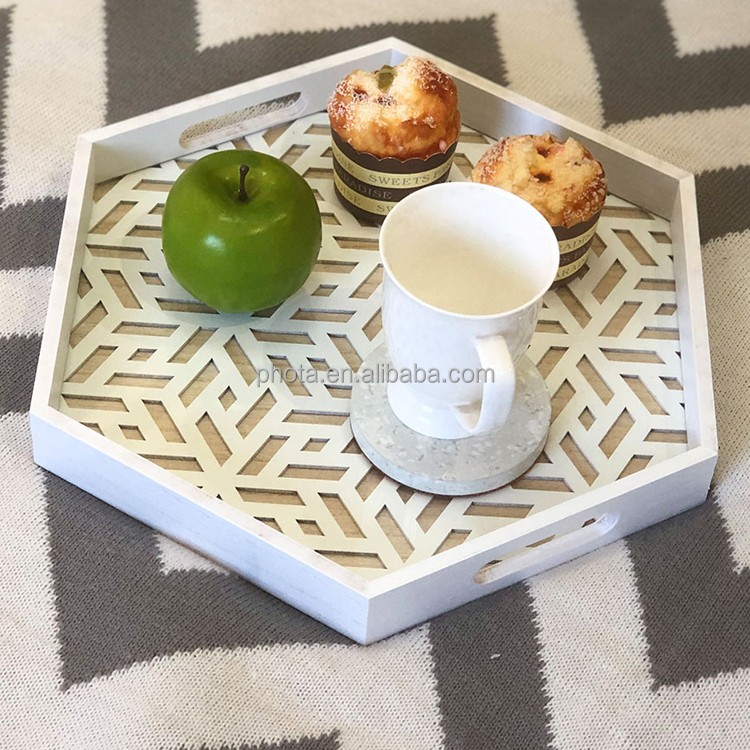 Decorative Ottoman Serving Tray with Elegant Geometric Cut Out Pattern