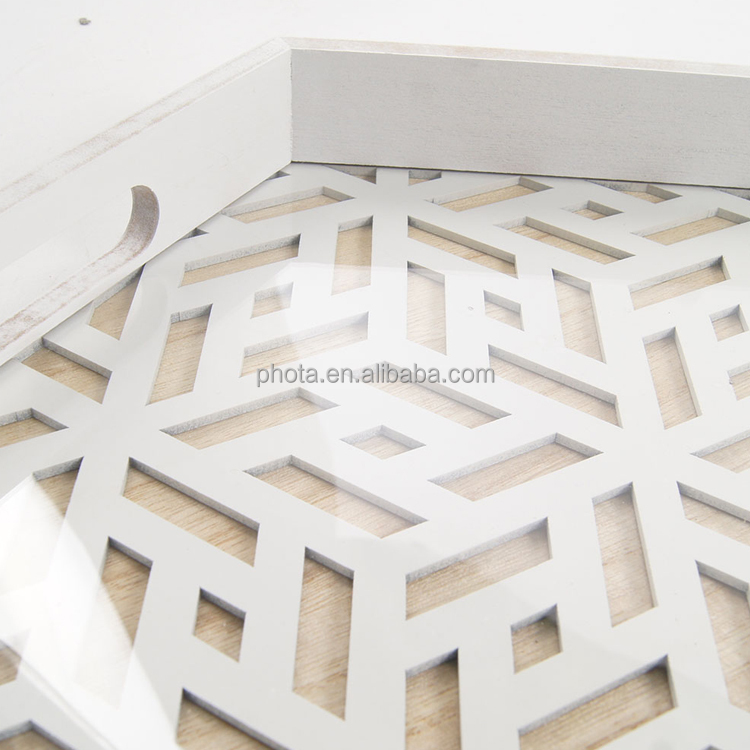 Decorative Ottoman Serving Tray with Elegant Geometric Cut Out Pattern