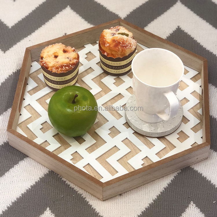Decorative Ottoman Serving Tray with Elegant Geometric Cut Out Pattern